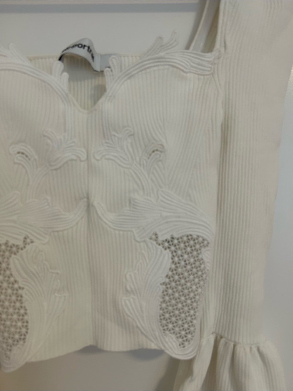 Self-Portrait White Lace Insert Ribbed Knit Top - Picture 2 of 4